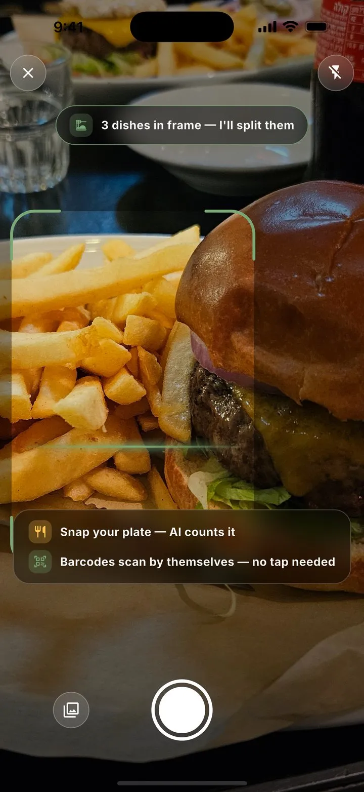 Camera pointed at a burger, recognising the dish