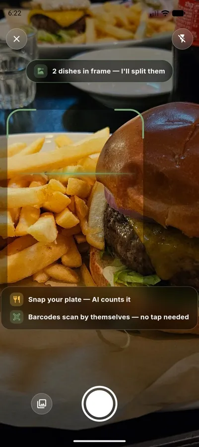 Camera pointed at a burger, recognising the dish