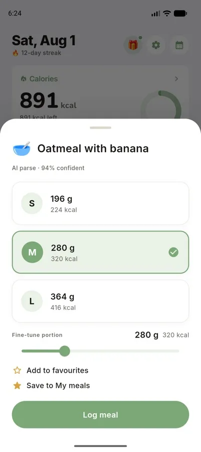 Portion picker with small, medium and large options