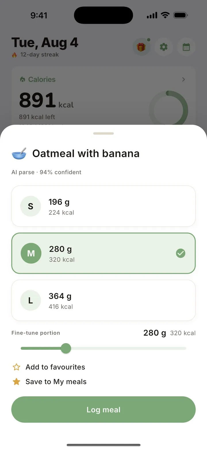 Portion picker with small, medium and large options